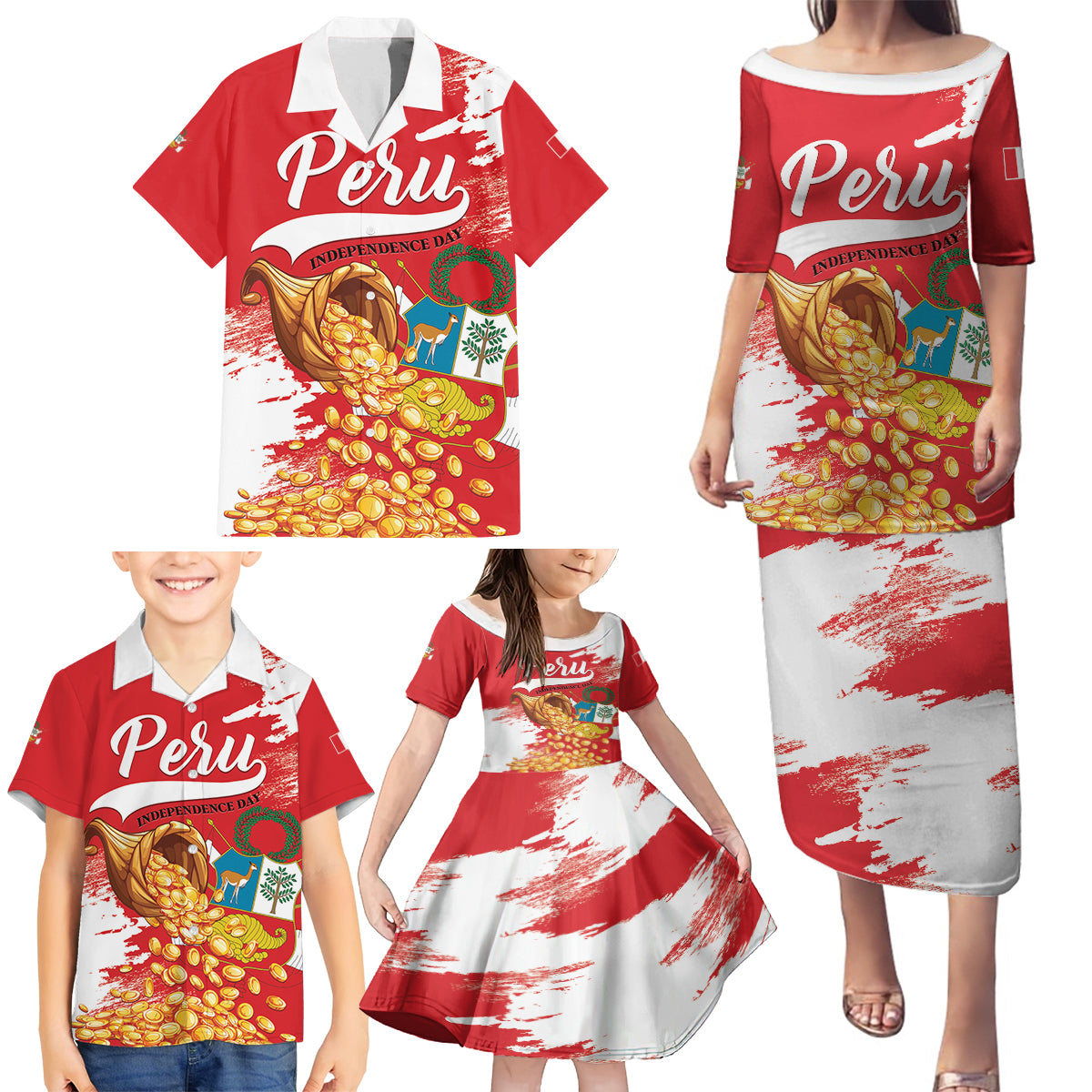 Peru Independence Day Family Matching Puletasi and Hawaiian Shirt Feliz 28 de Julio Felices Fiestas Patrias - Wonder Print Shop