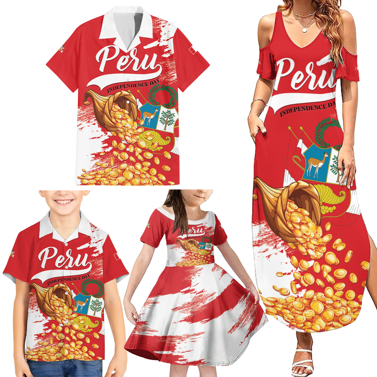 Peru Independence Day Family Matching Summer Maxi Dress and Hawaiian Shirt Feliz 28 de Julio Felices Fiestas Patrias - Wonder Print Shop