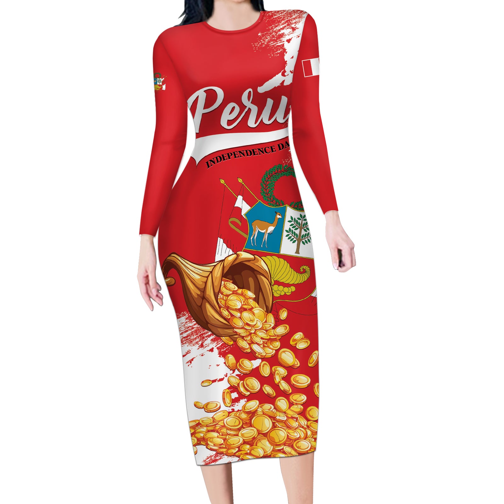 Peru Independence Day Long Sleeve Bodycon Dress Feliz 28 de Julio Felices Fiestas Patrias - Wonder Print Shop