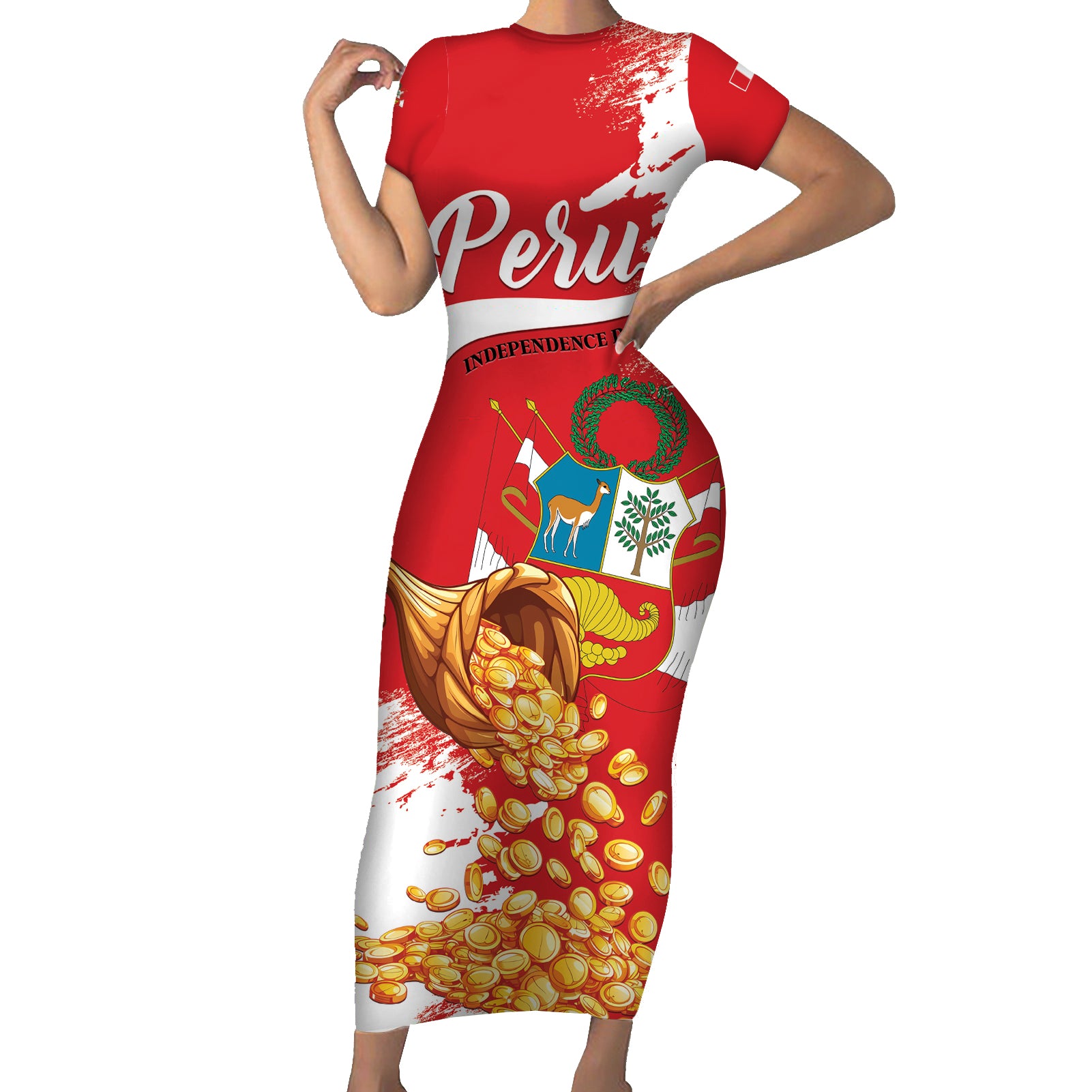 Peru Independence Day Short Sleeve Bodycon Dress Feliz 28 de Julio Felices Fiestas Patrias - Wonder Print Shop