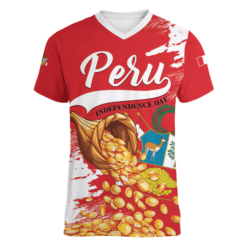 Peru Independence Day Women V-Neck T-Shirt Feliz 28 de Julio Felices Fiestas Patrias - Wonder Print Shop