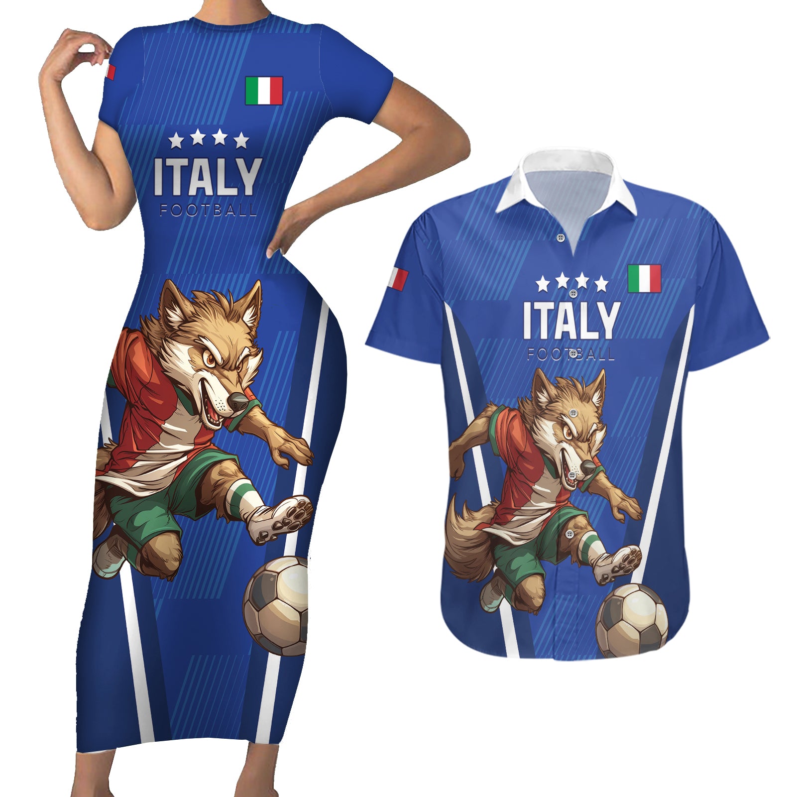 Custom Italy 2024 Football Couples Matching Short Sleeve Bodycon Dress and Hawaiian Shirt 2024 Go Gli Azzurri - Wonder Print Shop