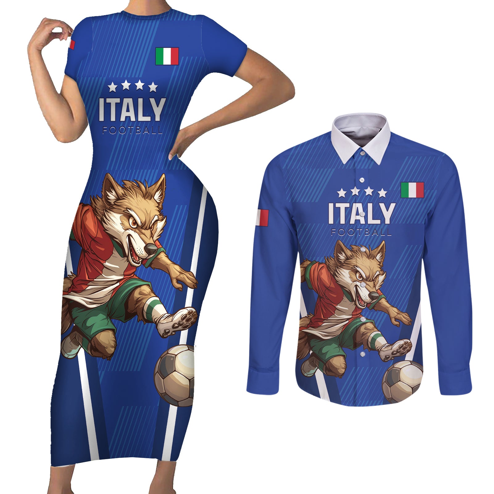 Custom Italy 2024 Football Couples Matching Short Sleeve Bodycon Dress and Long Sleeve Button Shirt 2024 Go Gli Azzurri - Wonder Print Shop