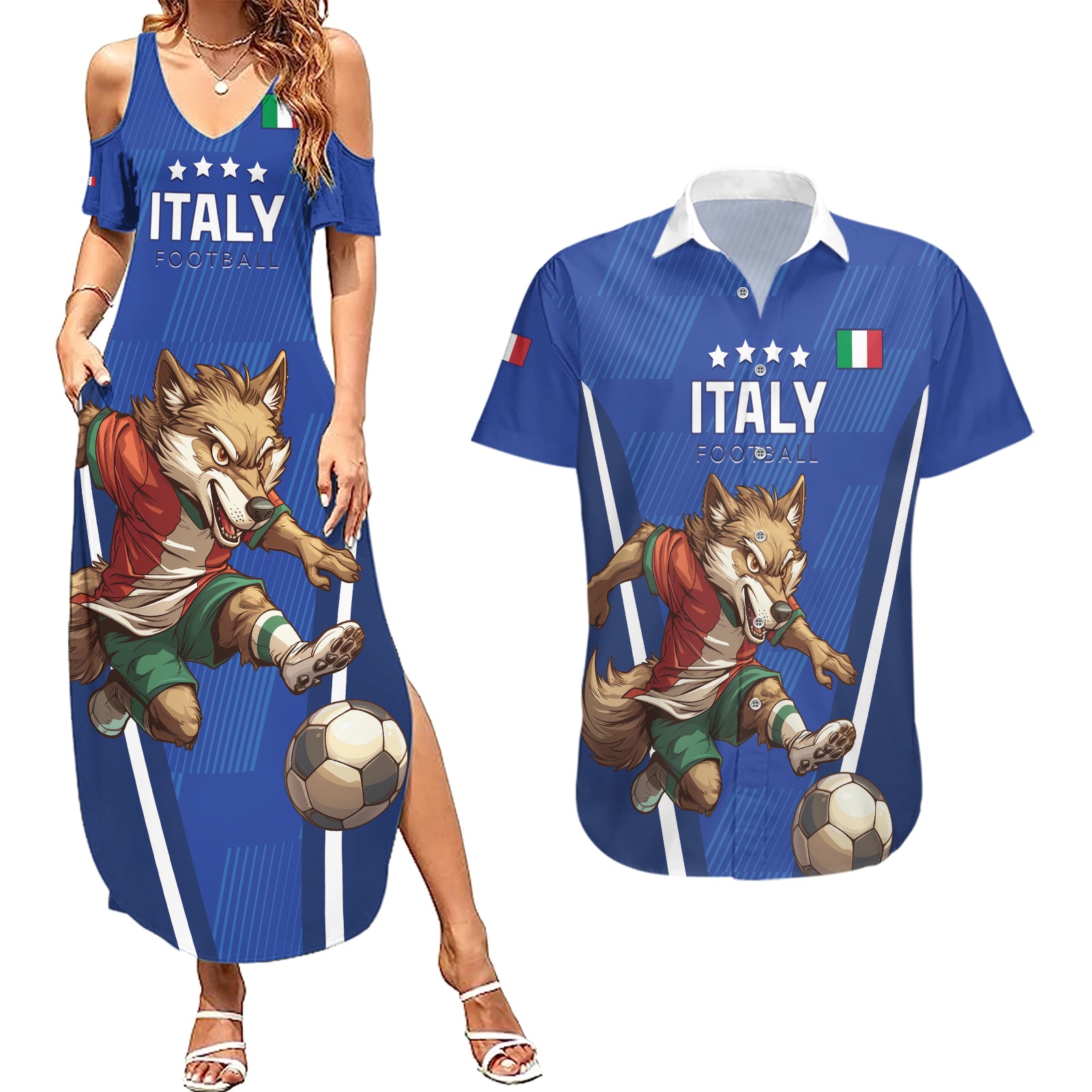 Custom Italy 2024 Football Couples Matching Summer Maxi Dress and Hawaiian Shirt 2024 Go Gli Azzurri - Wonder Print Shop