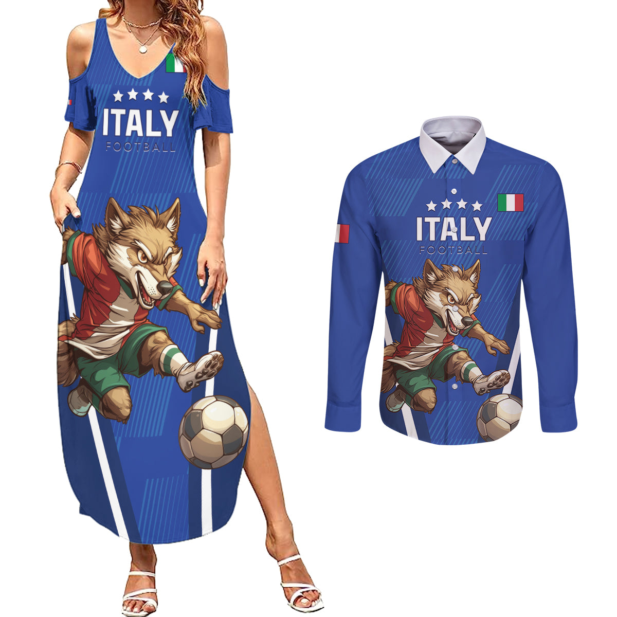 Custom Italy 2024 Football Couples Matching Summer Maxi Dress and Long Sleeve Button Shirt 2024 Go Gli Azzurri - Wonder Print Shop