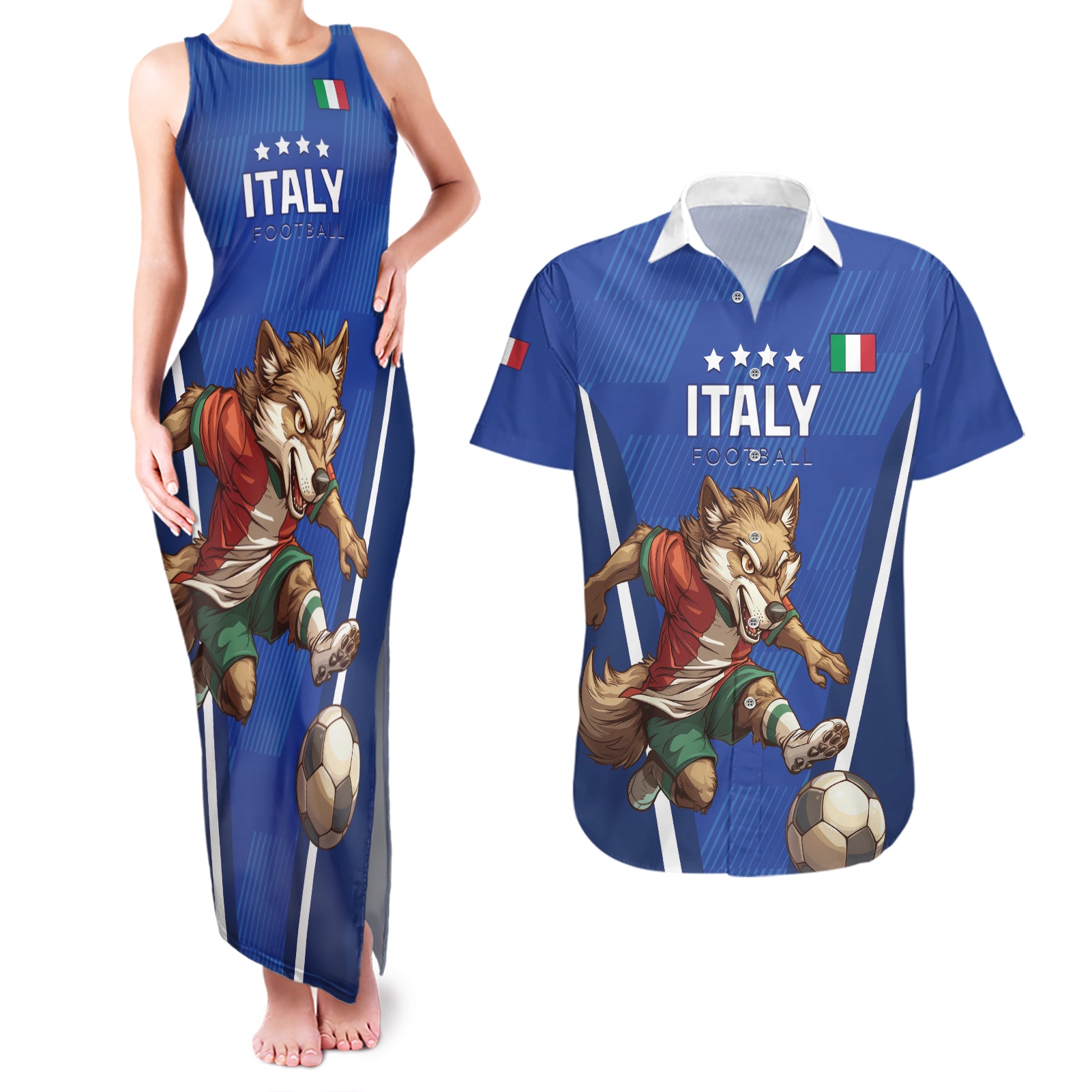 Custom Italy 2024 Football Couples Matching Tank Maxi Dress and Hawaiian Shirt 2024 Go Gli Azzurri - Wonder Print Shop