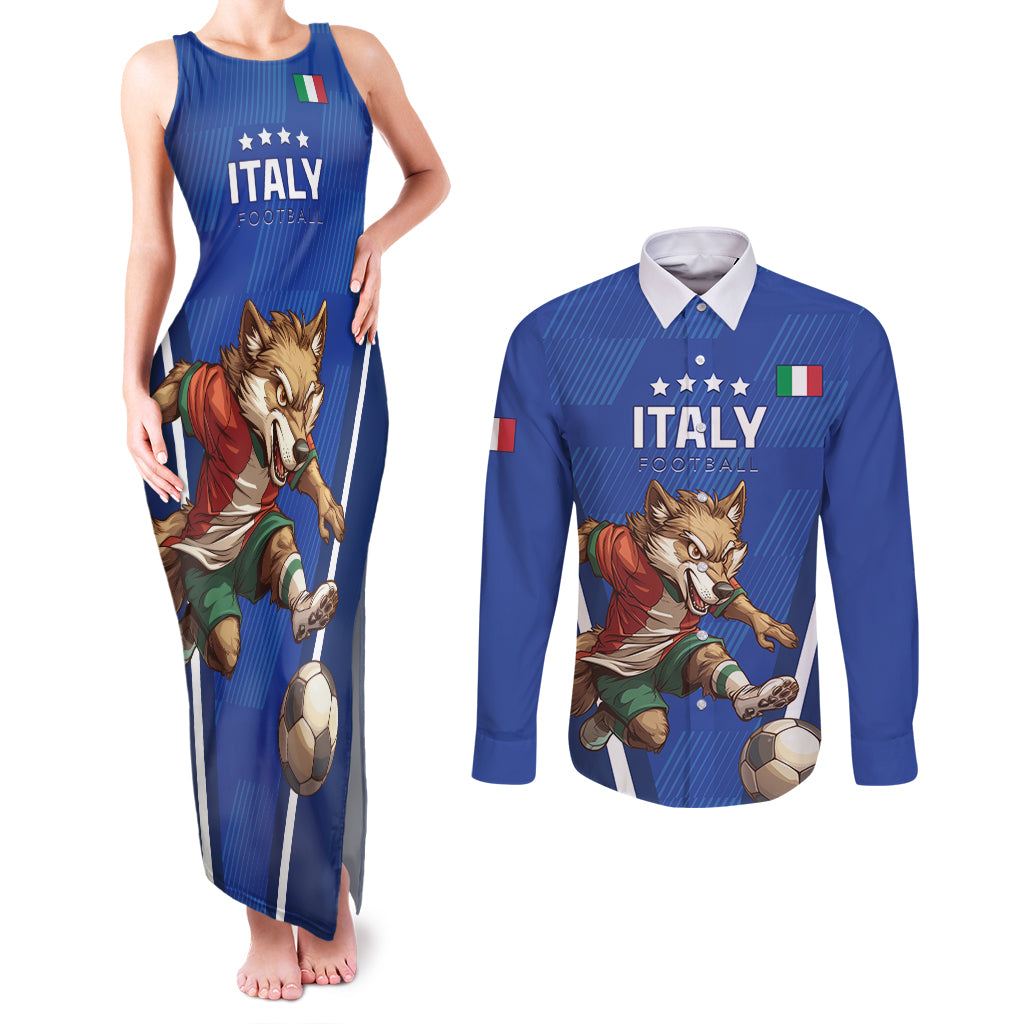 Custom Italy 2024 Football Couples Matching Tank Maxi Dress and Long Sleeve Button Shirt 2024 Go Gli Azzurri - Wonder Print Shop