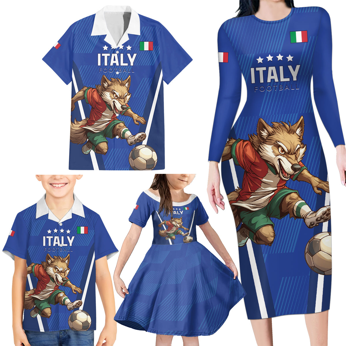 Custom Italy 2024 Football Family Matching Long Sleeve Bodycon Dress and Hawaiian Shirt 2024 Go Gli Azzurri - Wonder Print Shop