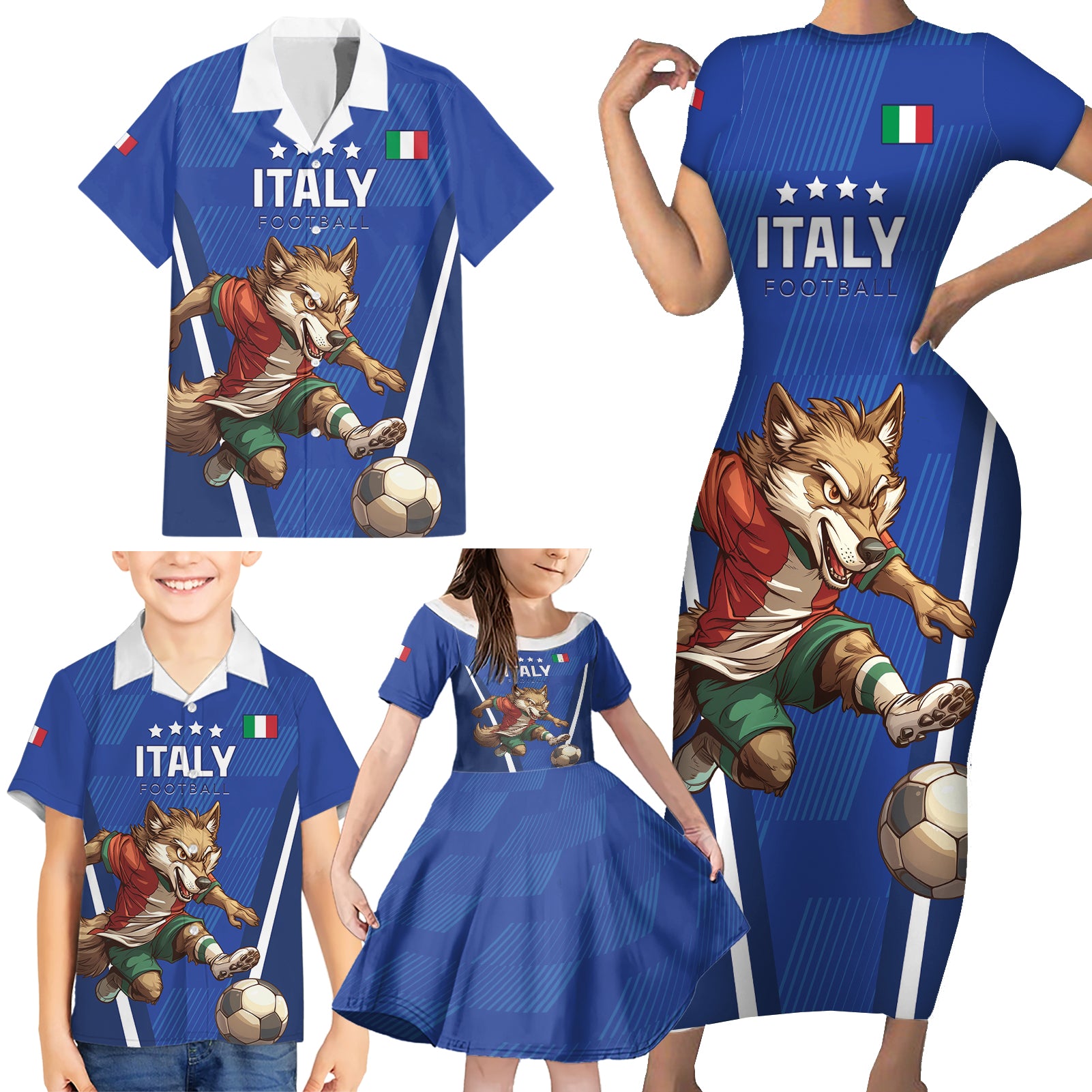 Custom Italy 2024 Football Family Matching Short Sleeve Bodycon Dress and Hawaiian Shirt 2024 Go Gli Azzurri - Wonder Print Shop