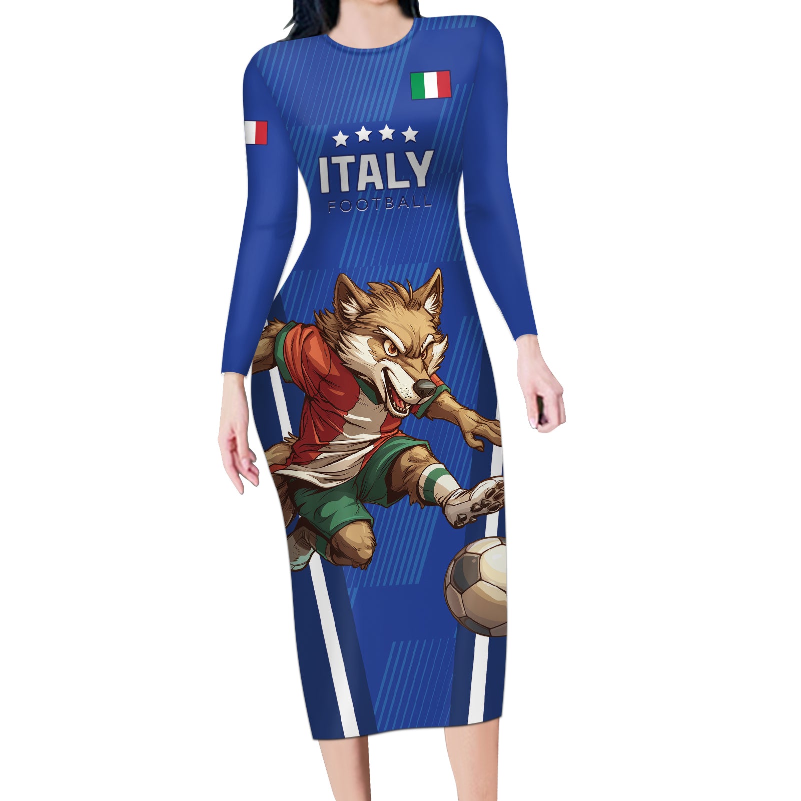 Custom Italy 2024 Football Long Sleeve Bodycon Dress 2024 Go Gli Azzurri - Wonder Print Shop