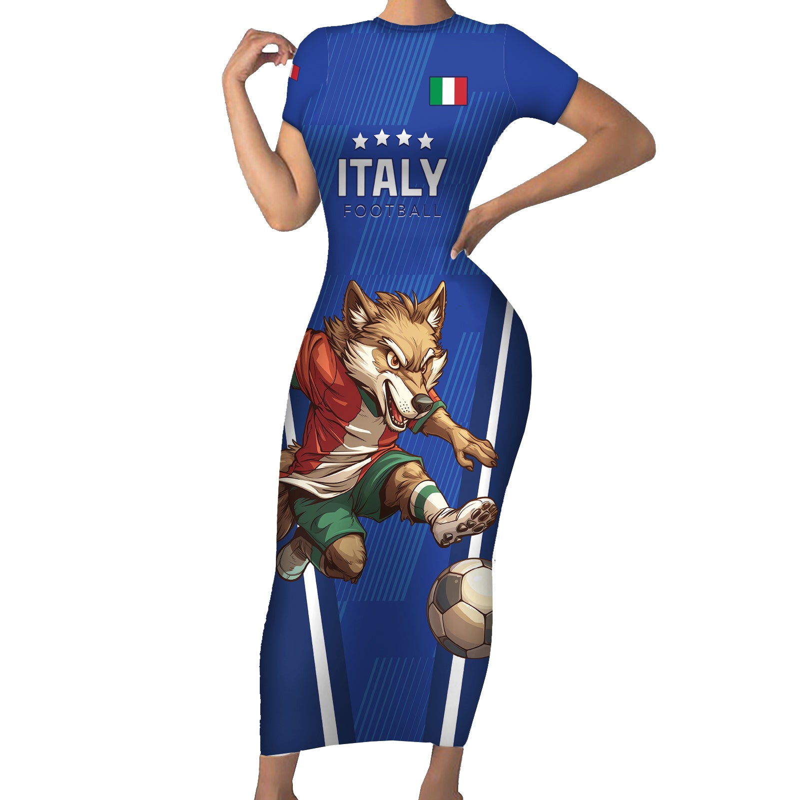 Custom Italy 2024 Football Short Sleeve Bodycon Dress 2024 Go Gli Azzurri