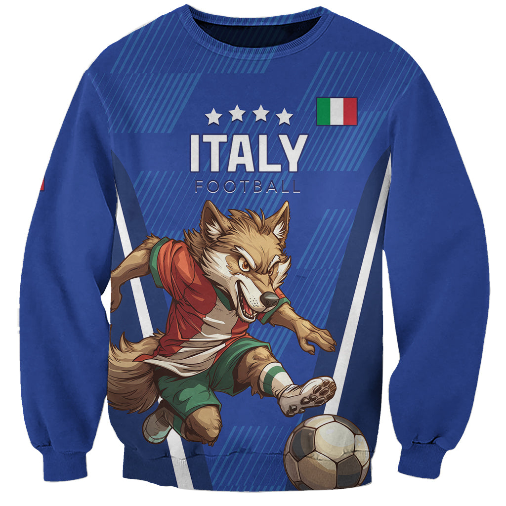 Blue unisex football sweatshirt with Italy crest and player graphic