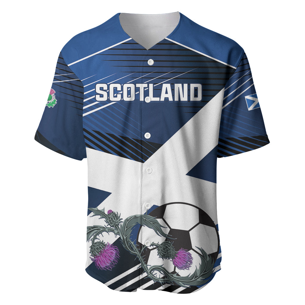 Blue/white collared jersey with button front and Scotland front graphic