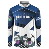 Blue and white Scotland graphic button sweatshirt with long sleeves