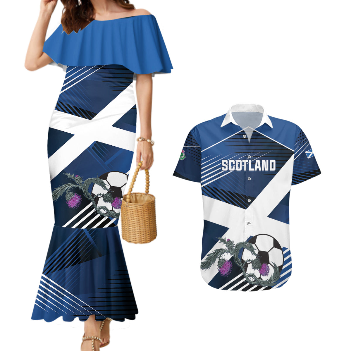 Custom Scotland 2024 Football Couples Matching Mermaid Dress and Hawaiian Shirt 2024 Go Champions - Wonder Print Shop