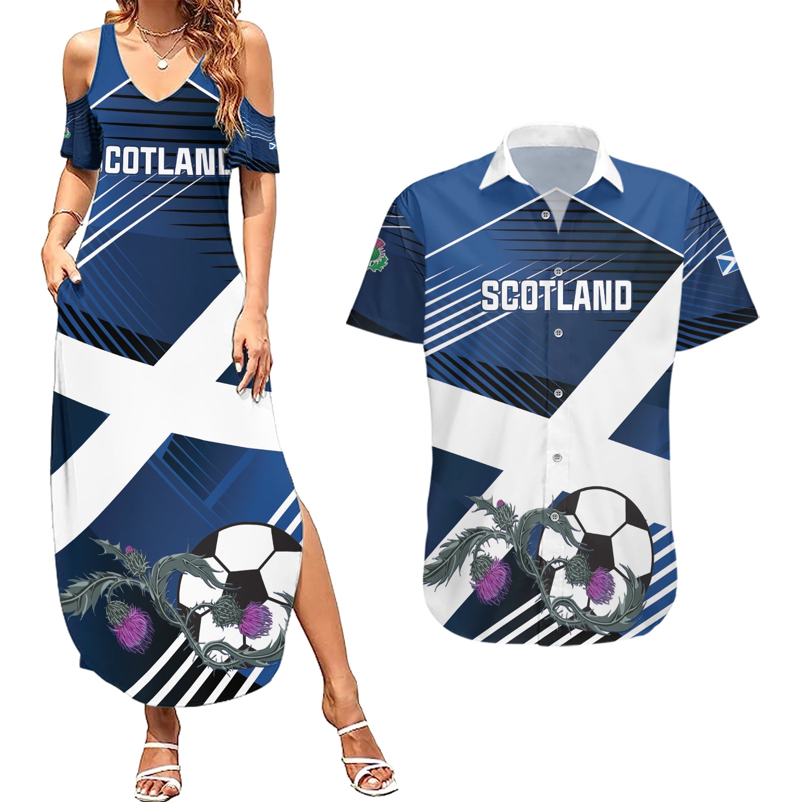 Custom Scotland 2024 Football Couples Matching Summer Maxi Dress and Hawaiian Shirt 2024 Go Champions - Wonder Print Shop