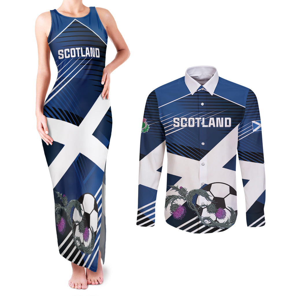 Custom Scotland 2024 Football Couples Matching Tank Maxi Dress and Long Sleeve Button Shirt 2024 Go Champions - Wonder Print Shop