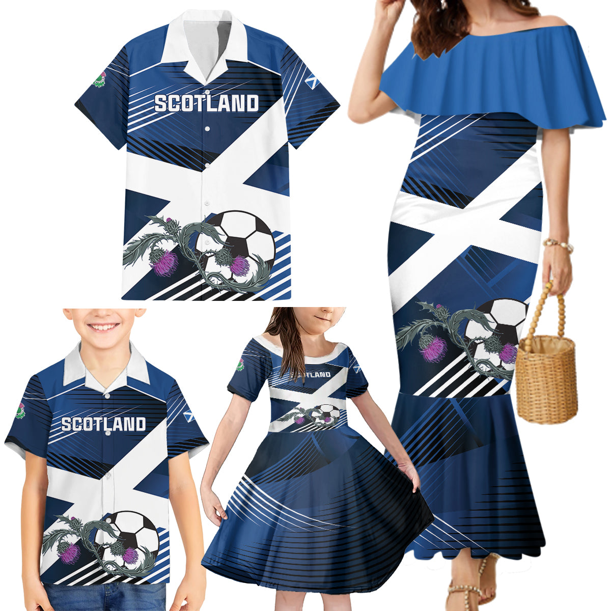 Custom Scotland 2024 Football Family Matching Mermaid Dress and Hawaiian Shirt 2024 Go Champions - Wonder Print Shop