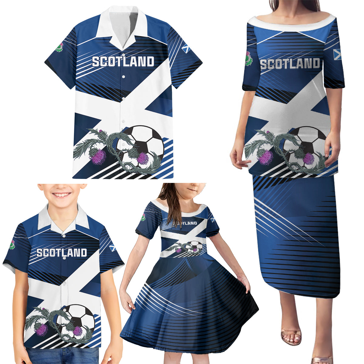 Custom Scotland 2024 Football Family Matching Puletasi and Hawaiian Shirt 2024 Go Champions - Wonder Print Shop