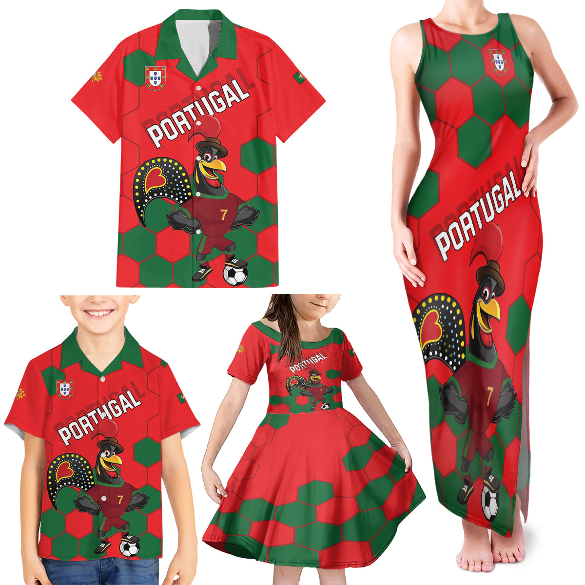 Custom Portugal 2024 Football Family Matching Tank Maxi Dress and Hawaiian Shirt 2024 Go Champions - Wonder Print Shop