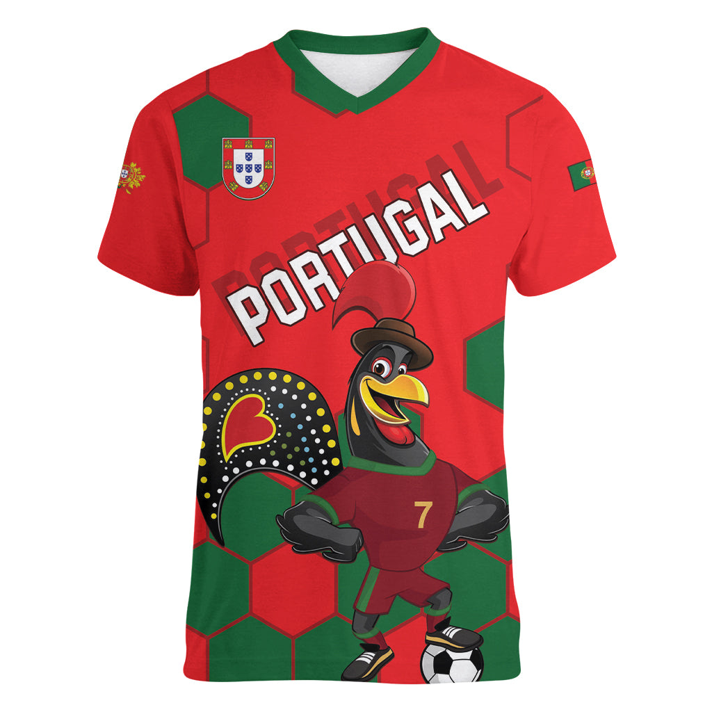 Custom Portugal 2024 Football Women V-Neck T-Shirt 2024 Go Champions - Wonder Print Shop