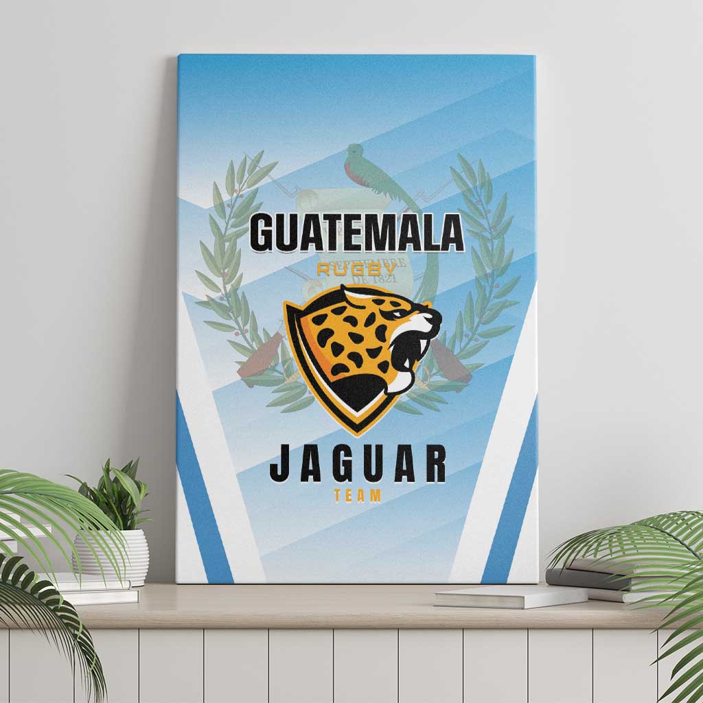Blue Guatemala rugby jaguar team canvas wall art, front view with shield and text