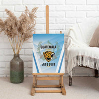 Blue Guatemala rugby jaguar team canvas wall art on easel, leaf and jaguar graphics