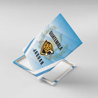 Blue Guatemala rugby jaguar team canvas wall art, tilted view with shield logo
