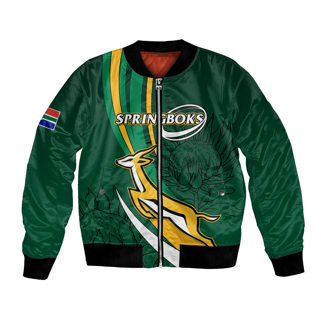 Green bomber jacket, full zip with ribbed cuffs, Springboks front emblem and stripe