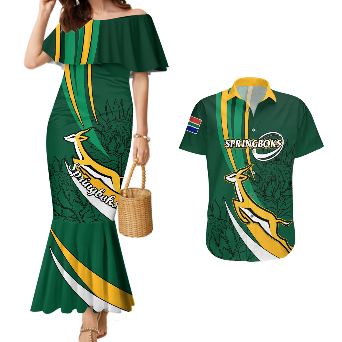 South Africa Rugby Couples Matching Mermaid Dress And Hawaiian Shirt Springboks Go Champions World Cup 2023 - Wonder Print Shop