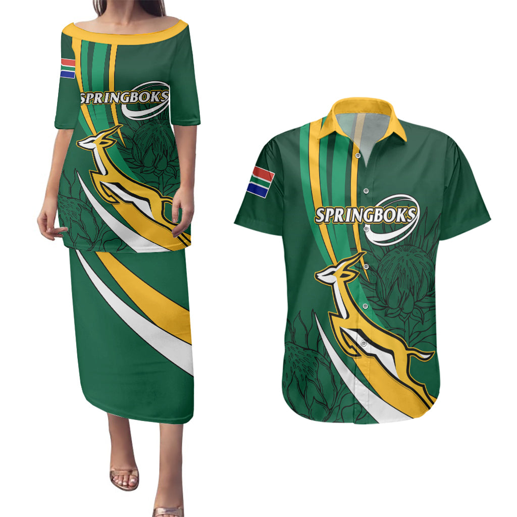 South Africa Rugby Couples Matching Puletasi Dress and Hawaiian Shirt Springboks Go Champions World Cup 2023 - Wonder Print Shop