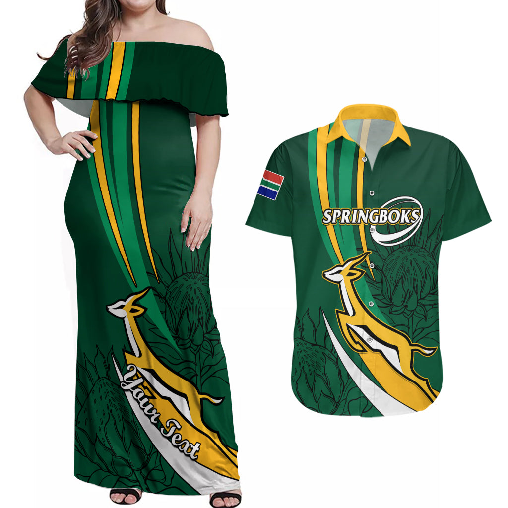 Personalised South Africa Rugby Couples Matching Off Shoulder Maxi Dress and Hawaiian Shirt Springboks Go Champions World Cup 2023 - Wonder Print Shop