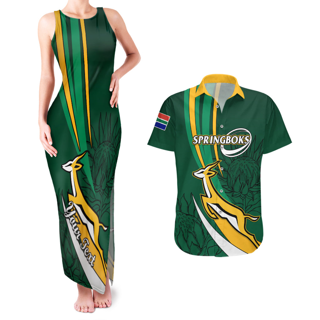 Personalised South Africa Rugby Couples Matching Tank Maxi Dress And Hawaiian Shirt Springboks Go Champions World Cup 2023 - Wonder Print Shop