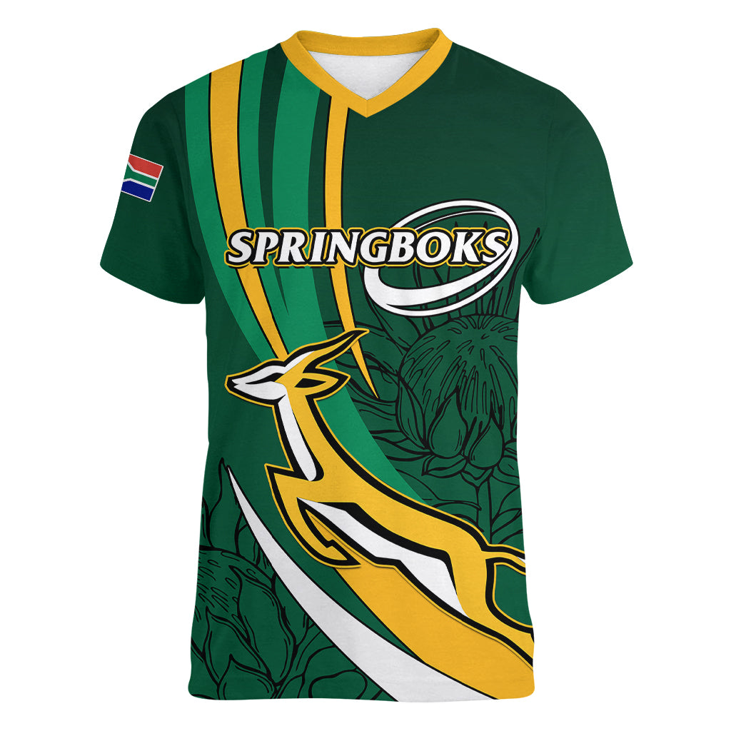 Personalised South Africa Rugby Women V Neck T Shirt Springboks Go Champions World Cup 2023 - Wonder Print Shop