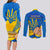 Ukraine Independence Day Couples Matching Long Sleeve Bodycon Dress and Long Sleeve Button Shirts Ukrainian Trident Special Version - Wonder Print Shop