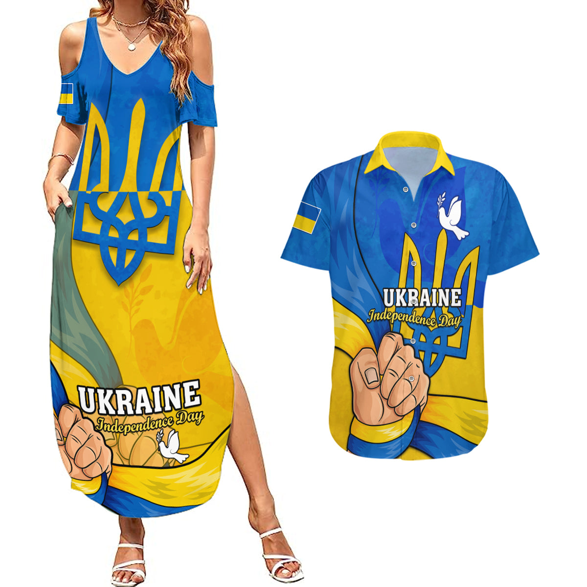 Ukraine Independence Day Couples Matching Summer Maxi Dress and Hawaiian Shirt Ukrainian Trident Special Version - Wonder Print Shop