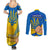 Ukraine Independence Day Couples Matching Summer Maxi Dress and Long Sleeve Button Shirts Ukrainian Trident Special Version - Wonder Print Shop