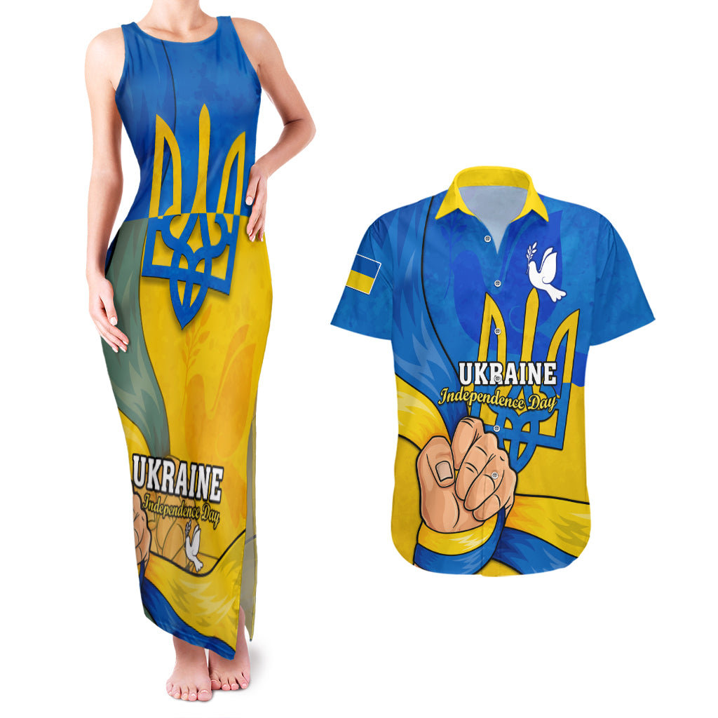 Ukraine Independence Day Couples Matching Tank Maxi Dress And Hawaiian Shirt Ukrainian Trident Special Version - Wonder Print Shop