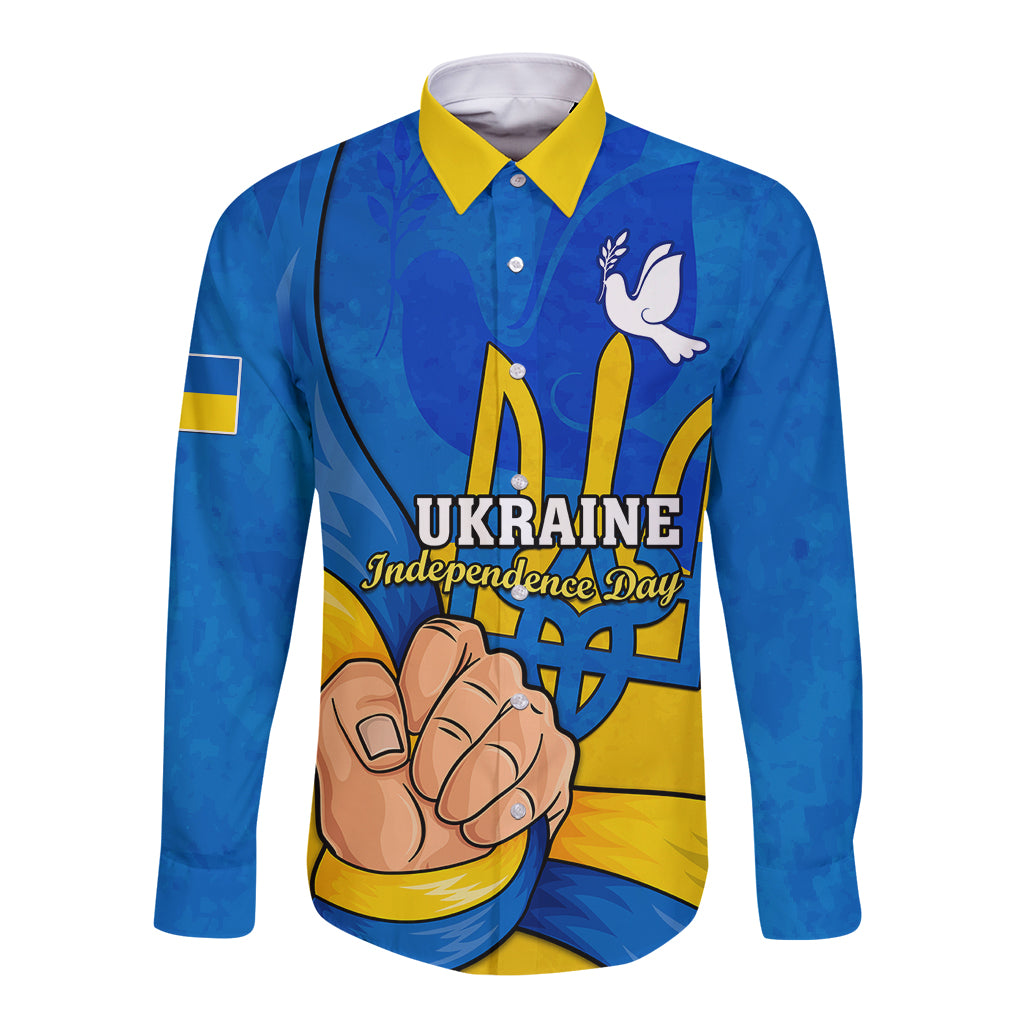 Ukraine Independence Day Long Sleeve Button Shirt Ukrainian Trident Special Version - Wonder Print Shop