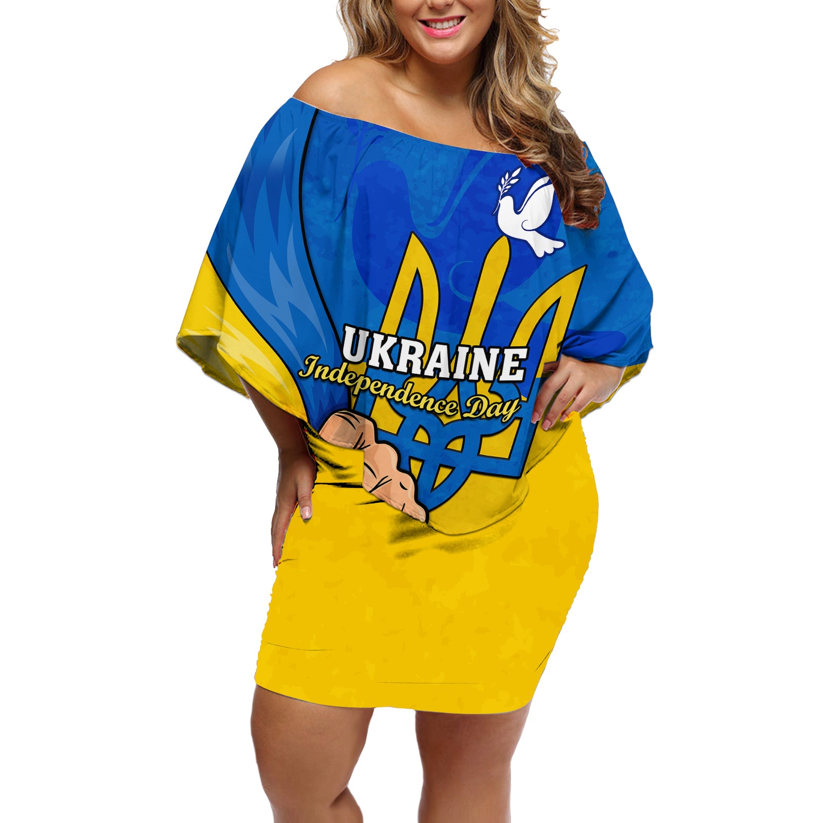 Ukraine Independence Day Off Shoulder Short Dress Ukrainian Trident Special Version - Wonder Print Shop