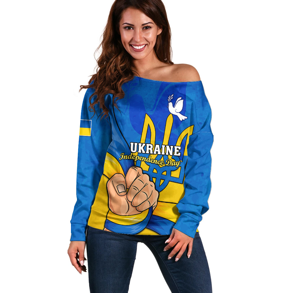 Ukraine Independence Day Off Shoulder Sweater Ukrainian Trident Special Version - Wonder Print Shop