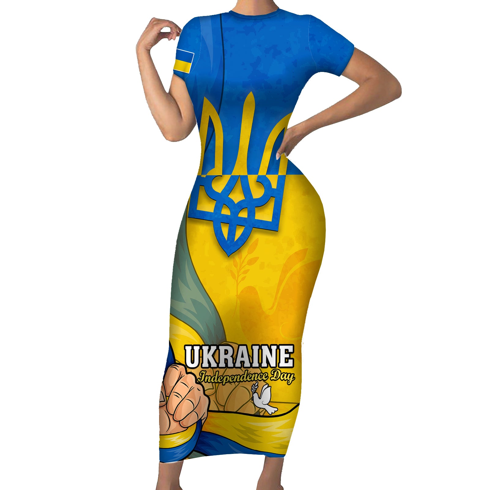 Ukraine Independence Day Short Sleeve Bodycon Dress Ukrainian Trident Special Version - Wonder Print Shop