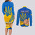 Personalised Ukraine Independence Day Couples Matching Long Sleeve Bodycon Dress and Long Sleeve Button Shirts Ukrainian Trident Special Version - Wonder Print Shop