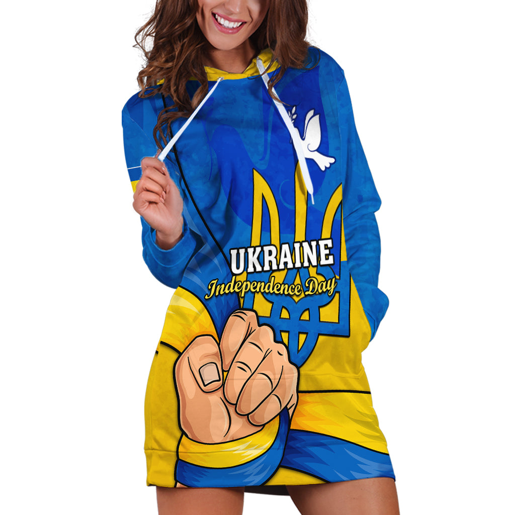 Personalised Ukraine Independence Day Hoodie Dress Ukrainian Trident Special Version - Wonder Print Shop