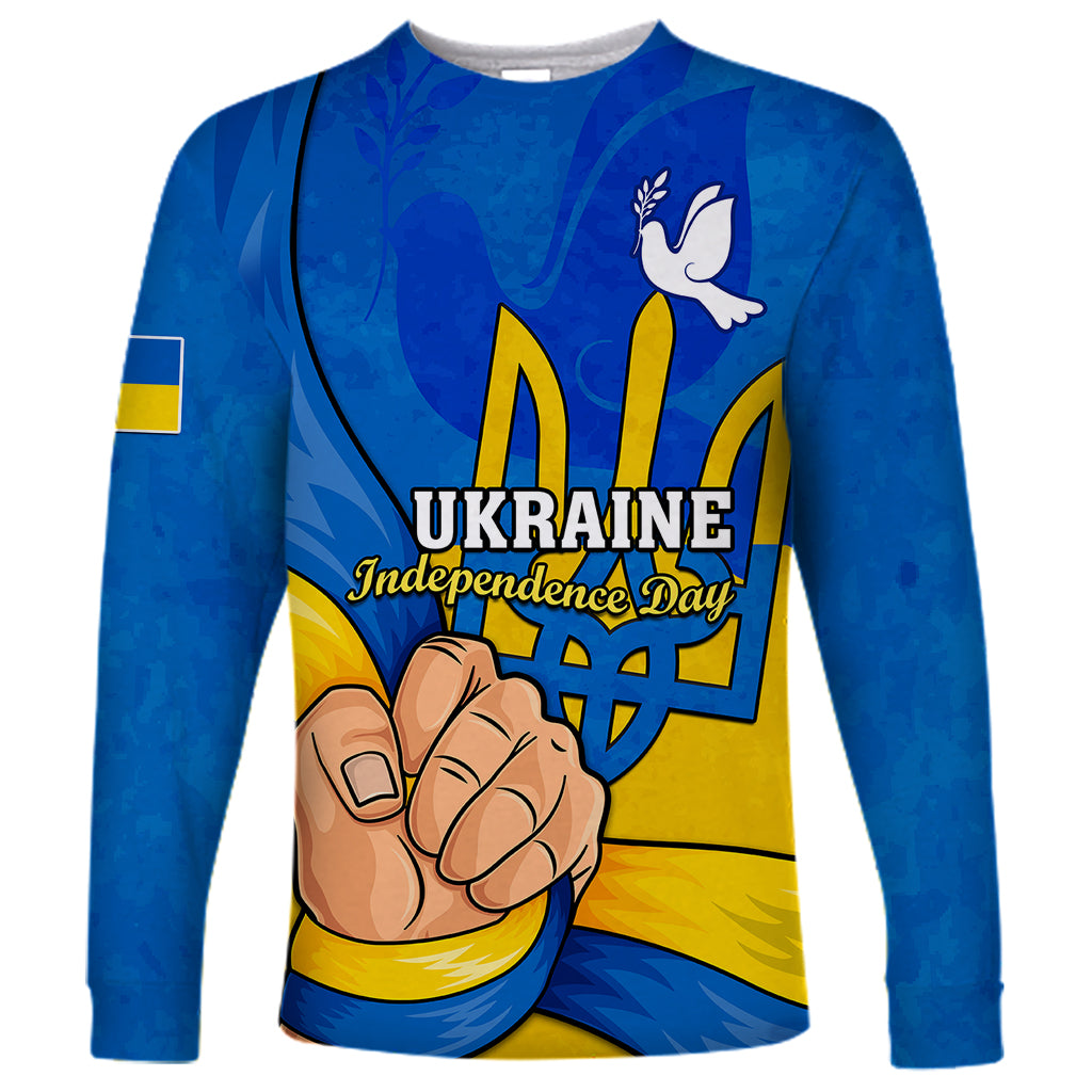 Personalised Ukraine Independence Day Long Sleeve Shirt Ukrainian Trident Special Version - Wonder Print Shop