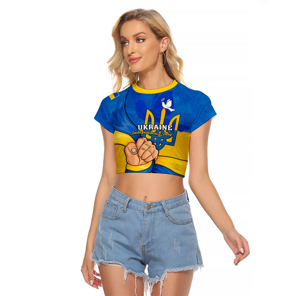 Personalised Ukraine Independence Day Raglan Cropped T Shirt Ukrainian Trident Special Version - Wonder Print Shop