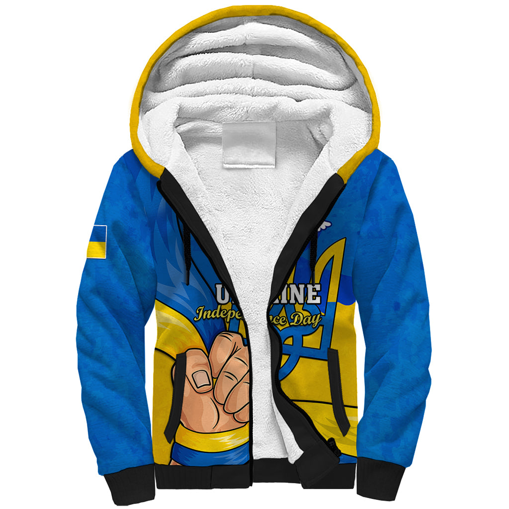 Personalised Ukraine Independence Day Sherpa Hoodie Ukrainian Trident Special Version - Wonder Print Shop