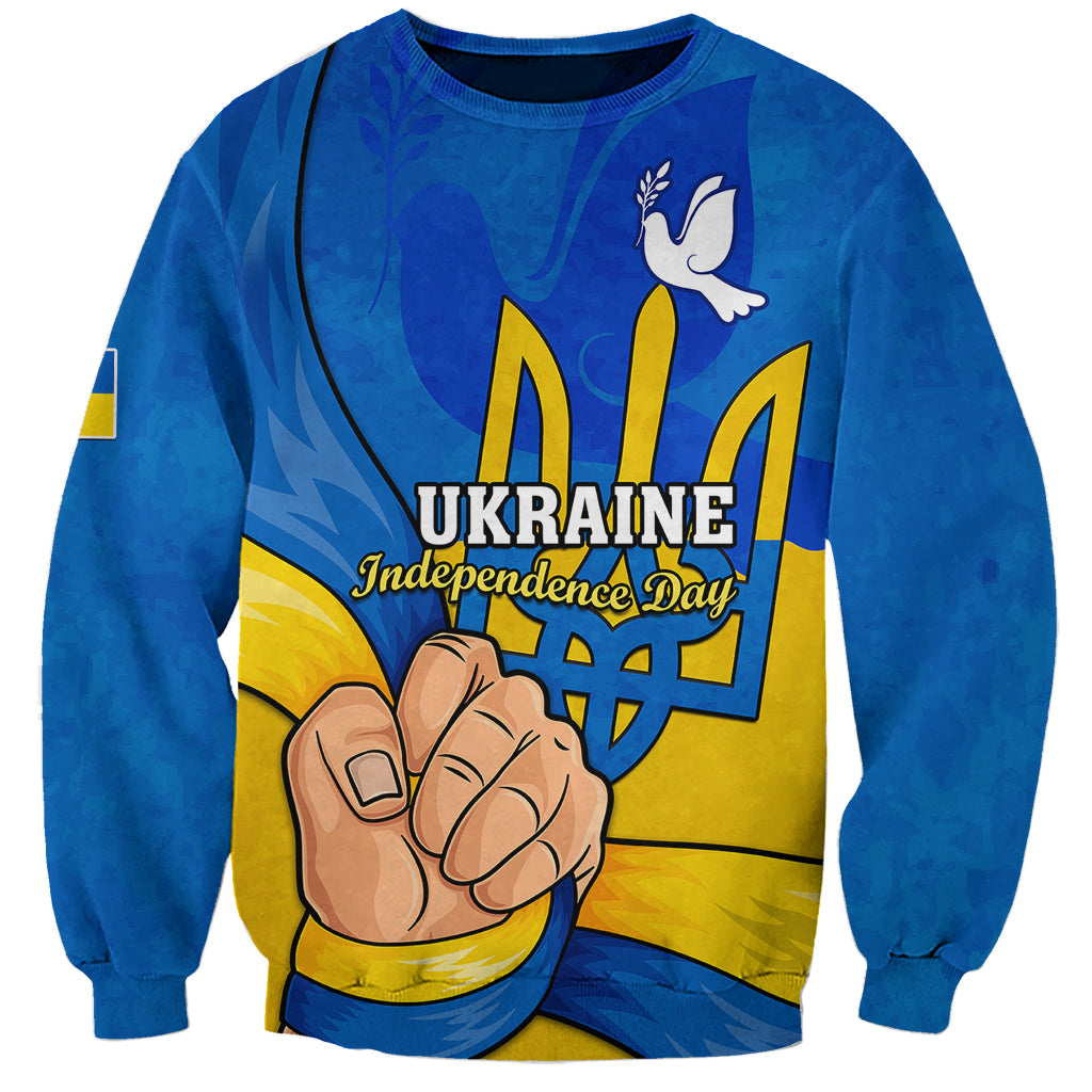 Blue unisex sweatshirt with Independence Day graphic, fist and trident emblem