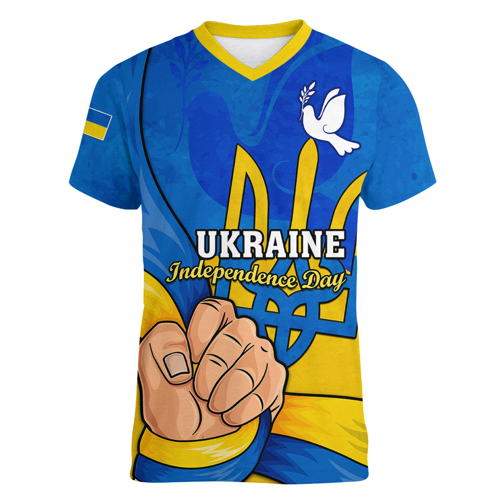 personalised-ukraine-independence-day-women-v-neck-t-shirt-ukrainian-trident-special-version