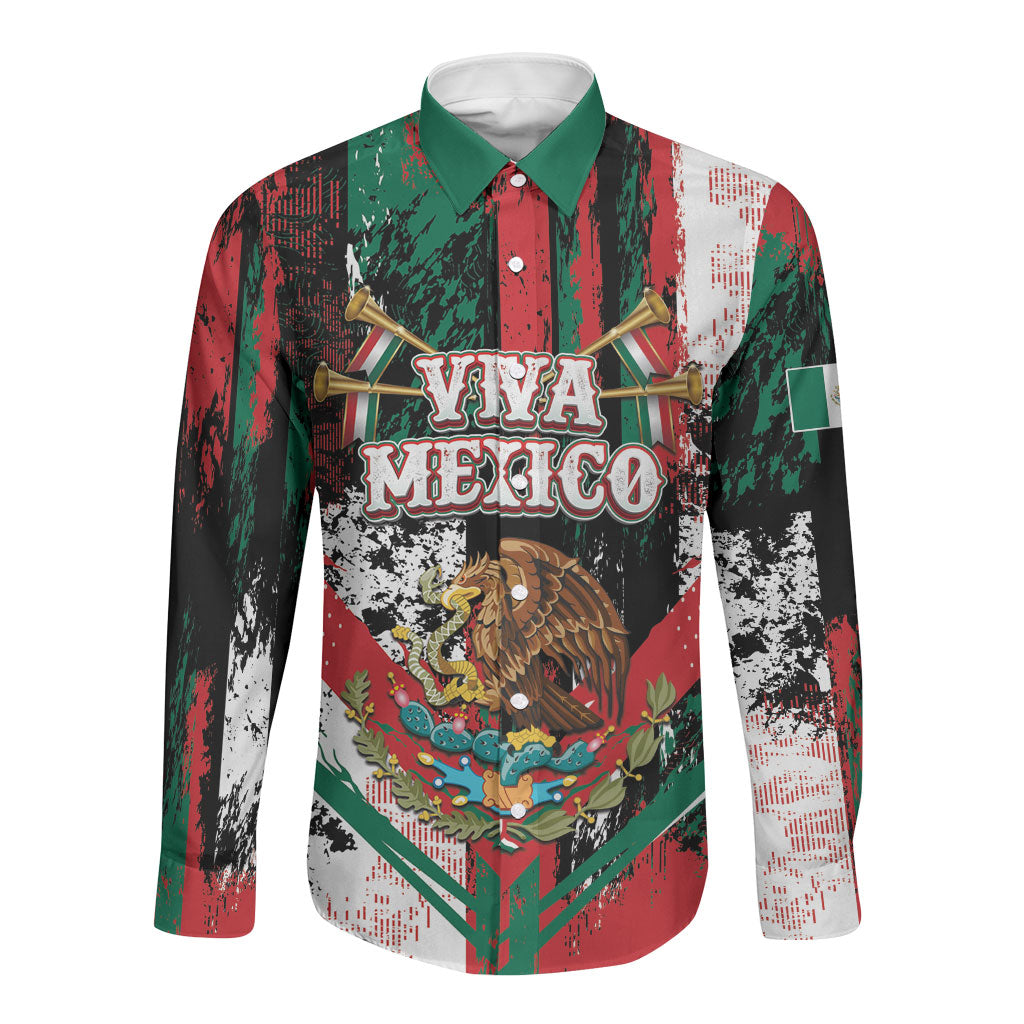 Personalized Viva Mexico Long Sleeve Button Shirt Happy Independence Day
